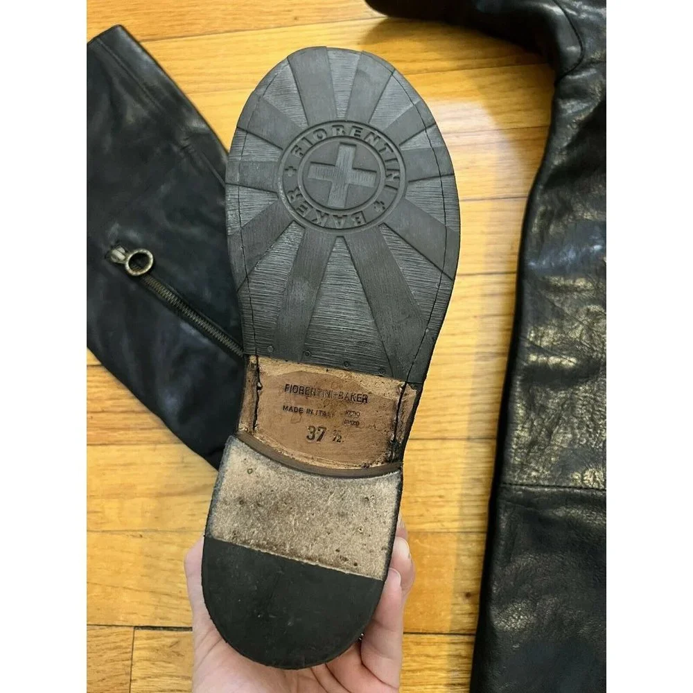 RARE Fiorentini + Baker Elena Tall OTK Fold Down Riding Boots 37.5 Black Leather